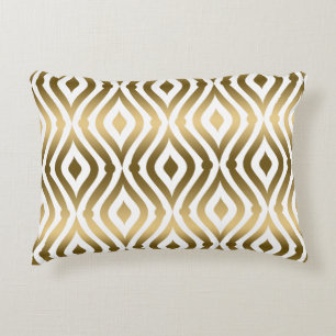 Metallic Gold And White Geometric Pattern Decorative Pillow
