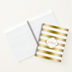 Metallic Gold And White Stripes Notebook
