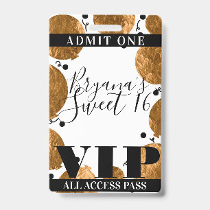 Metallic Gold Balloons Sweet 16 Party VIP Pass Badge