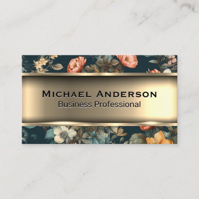 Metallic Gold | Beautiful Flowers Business Card (Front)