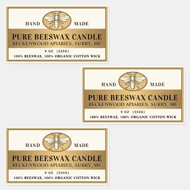 Metallic Gold Beeswax Ivory Candle Heraldic Bee    (Group)