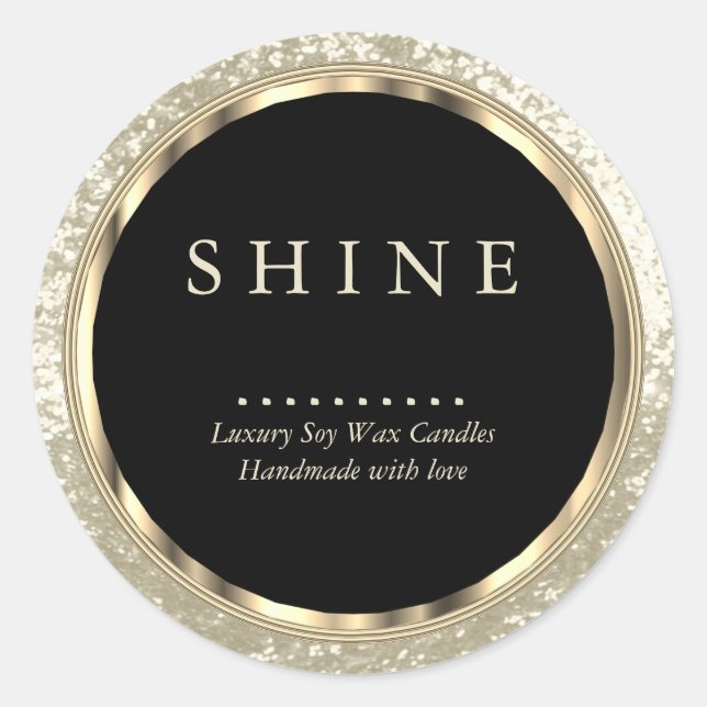Metallic Gold, Black and Ivory Glitter Classic Round Sticker (Front)