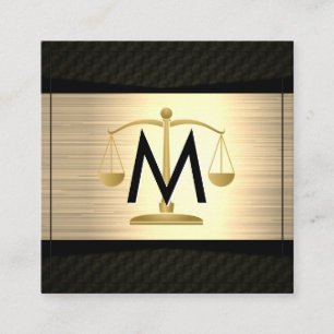 Metallic Gold Black   Attorney Law   Justice Scale Square Business Card