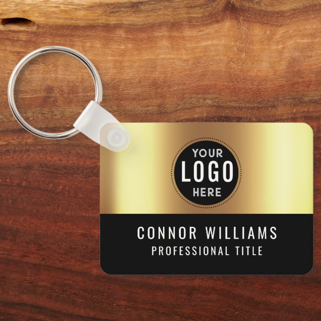 Metallic Gold Black Logo Name Keychain (Back)