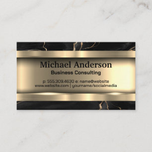 Metallic Gold   Black Marble Trim Business Card