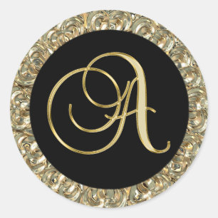 Metallic Gold Black Monogram Letter 'A' Seals