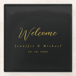 Metallic Gold & Black Professional Modern Elegant Glass Coaster
