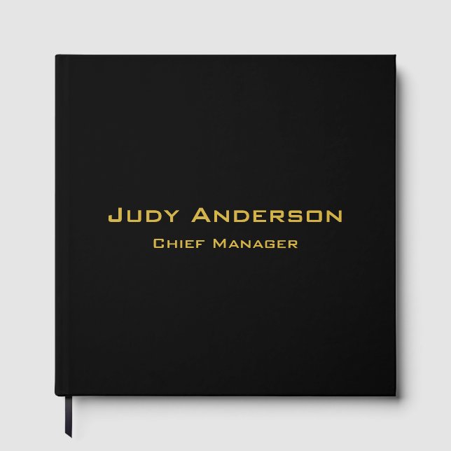 Metallic Gold & Black Professional Modern Elegant Guest Book (Front)
