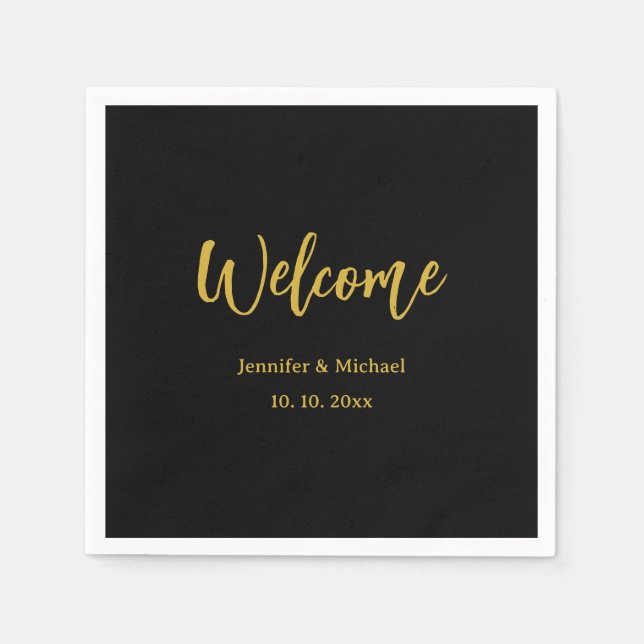 Metallic Gold & Black Professional Modern Elegant Napkin (Front)