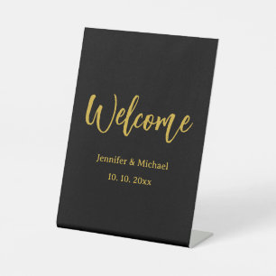Metallic Gold & Black Professional Modern Elegant Pedestal Sign