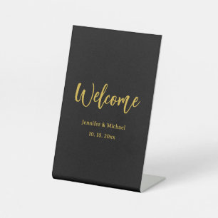 Metallic Gold & Black Professional Modern Elegant Pedestal Sign