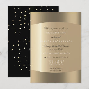 Metallic Gold Black White Minimal Sepia Dots Invitation