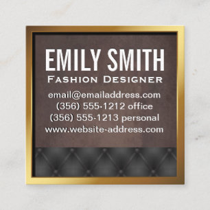 Metallic Gold Border Brown Texture Upholstered Square Business Card
