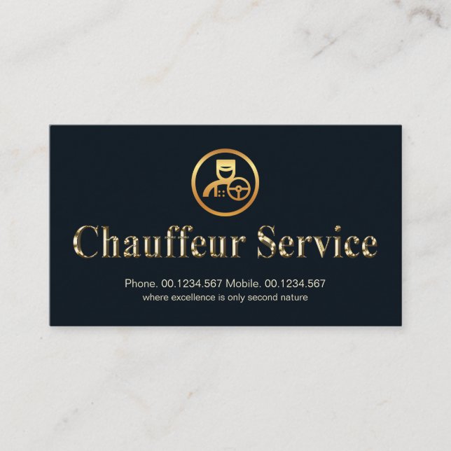 Metallic Gold Chauffeur Service Signage Driver Business Card (Front)