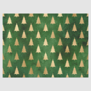Metallic Gold Christmas Trees on Green Decoupage Tissue Paper