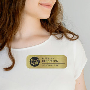Metallic Gold Company Logo Employee Magnetic  Name Tag