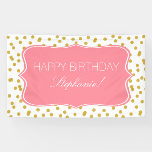 Metallic Gold Confetti with Pink Birthday Party Banner