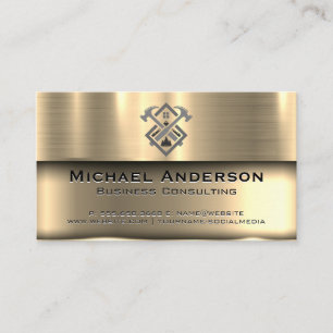 Metallic Gold   Construction Builder Logo Business Card