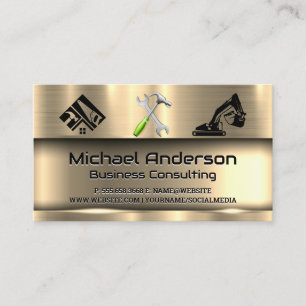 Metallic Gold Construction Vehicle Hand Tools Business Card