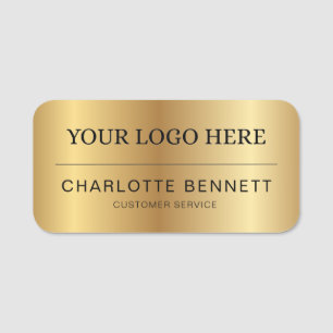 Metallic Gold Custom Logo Office Employee Staff Name Tag