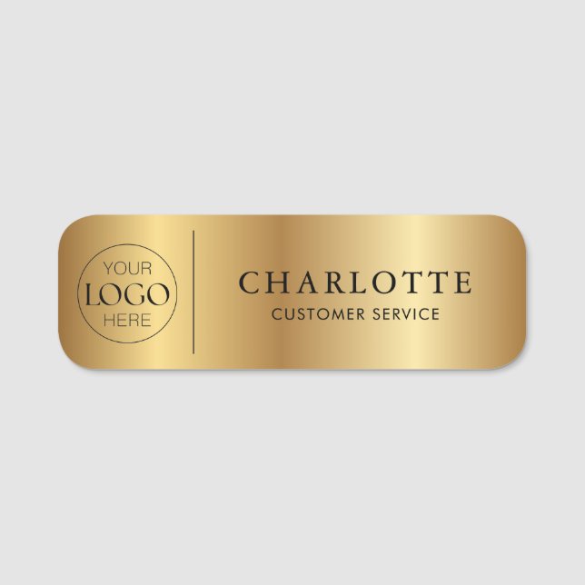 Metallic Gold Custom Logo Office Employee Staff Name Tag (Front)