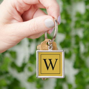 Metallic Gold Custom Monogram Premium Square Keychain