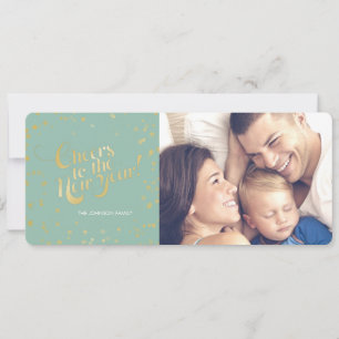 Metallic Gold Dots Mint Cheers New Years Holidays Holiday Card