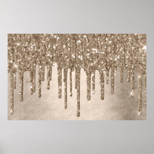 Metallic Gold Drip Elegant Champagne Icing Pour Poster