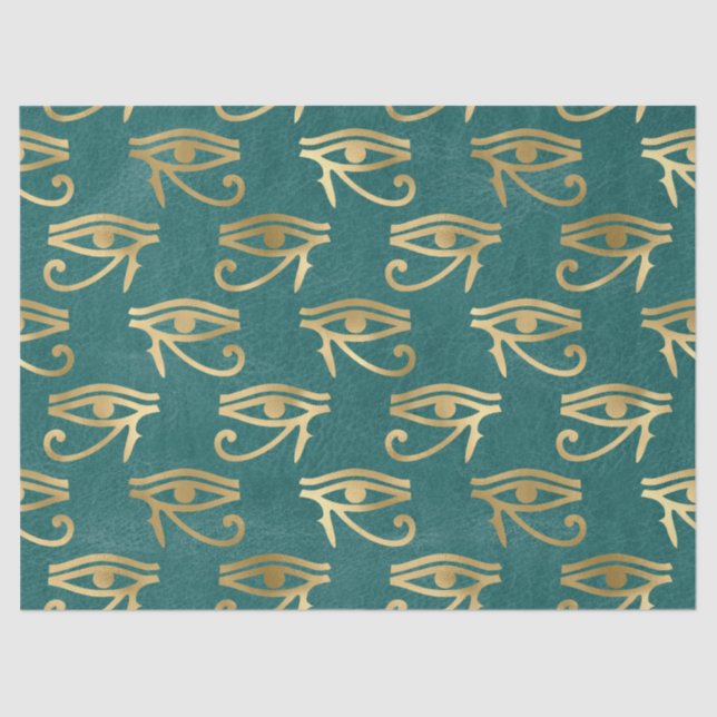 Metallic Gold Egyptian Eye on Green Decoupage Tissue Paper (Front)