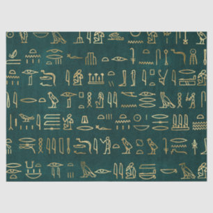 Metallic Gold Egyptian Hieroglyphs on Forest Green Tissue Paper