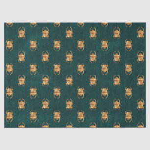 Metallic Gold Egyptian Scarab Beetles on Green Tissue Paper