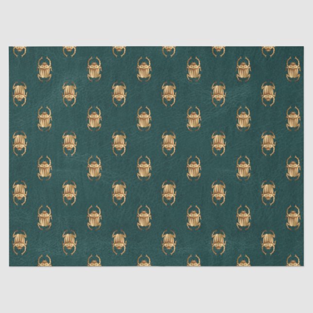 Metallic Gold Egyptian Scarab Beetles on Green Tissue Paper (Front)
