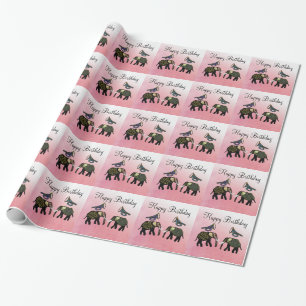 Metallic Gold Elephants Wrapping Paper