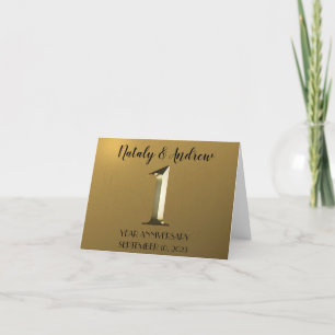 Metallic gold first wedding anniversary thank you card
