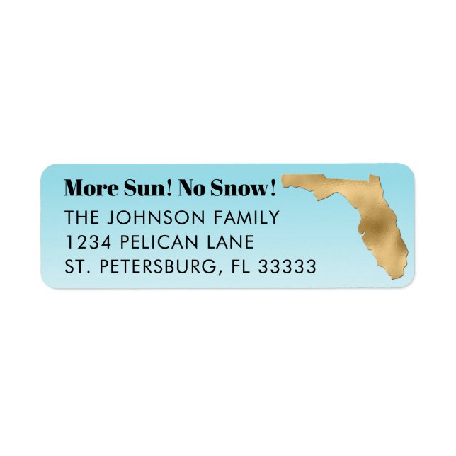 Metallic Gold Florida Map Aqua Blue New Address (Front)