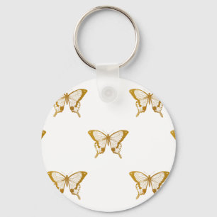 Metallic Gold Foil Butterflies on White Keychain