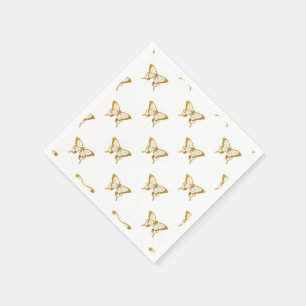 Metallic Gold Foil Butterflies on White Napkin