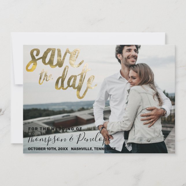 Metallic Gold Foil Elegant Wedding Save The Date (Front)