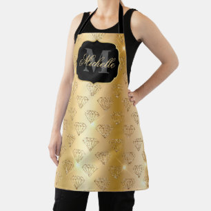 Metallic Gold & Glitter Glam Diamonds Pattern Apron
