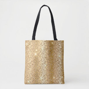 Metallic Gold & Glitter Glam Leopard Spots Print Tote Bag