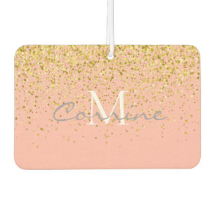 Metallic Gold Glitter Rain +Rose Quartz Monogram Air Freshener