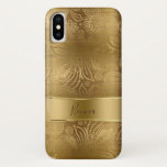 Metallic Gold & Gold Floral Paisley Pattern iPhone X Case<br><div class="desc">Gold metallic faux brushed aluminum background with elegant gold paisley pattern. Elegant girly design. Optional monogram with faux gold bar.</div>