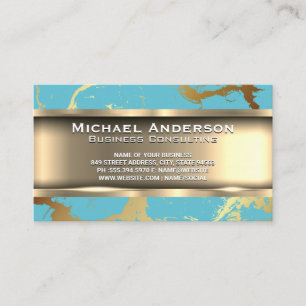 Metallic Gold   Gold Teal Marble Business Card