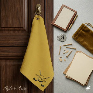 Metallic Gold Golf Towel Featuring Name and Logo