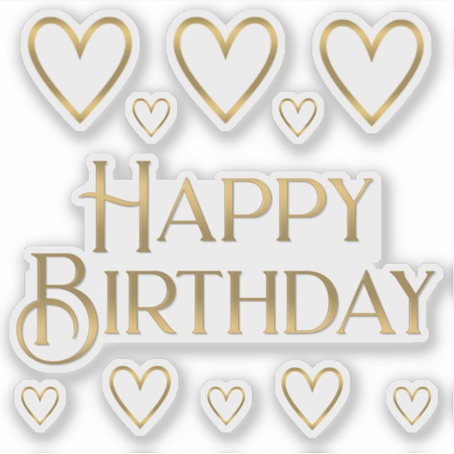 Metallic Gold Happy Birthday Sticker and Hearts  (Front)