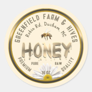 Metallic Gold Honey Label Bee Daisy Flower Ivory