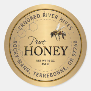 Metallic Gold Honey Label Realistic Bee Honeycomb