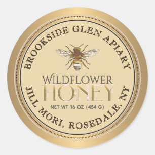 Metallic Gold Honey Label with Bee Dotted Border