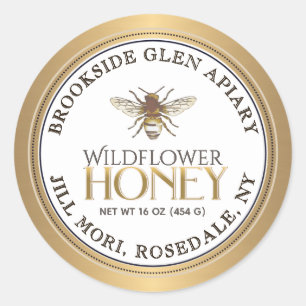 Metallic Gold Honey Label with Bee Dotted Border  