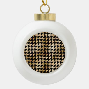 Metallic gold hounds tooth, fashion pattern. ceramic ball christmas ornament